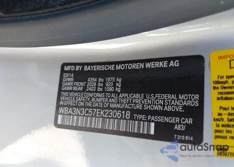2014 BMW 428I z USA, uszkodzony, nr VIN WBA3N3C57EK230618